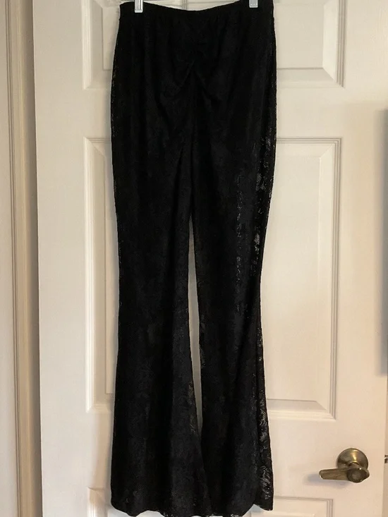 🤩SHEIN Women’s Black Lace Elastic Waist Straight pants - size 6 - Picture 2 of 9